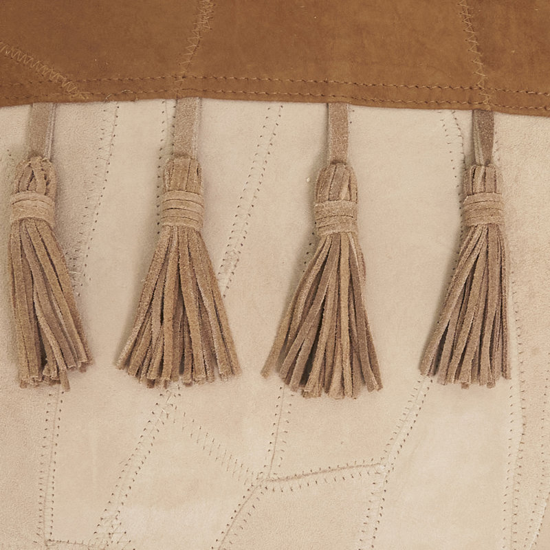 Boho Patchwork Leather Tassel Pillow Cover, Duck Down