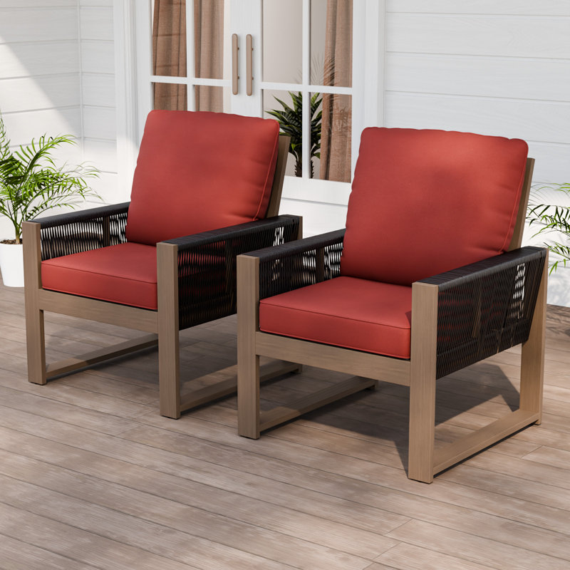 Ensemble de 2 fauteuils d'extérieur en bois de cèdre avec coussin et patio, Rouge