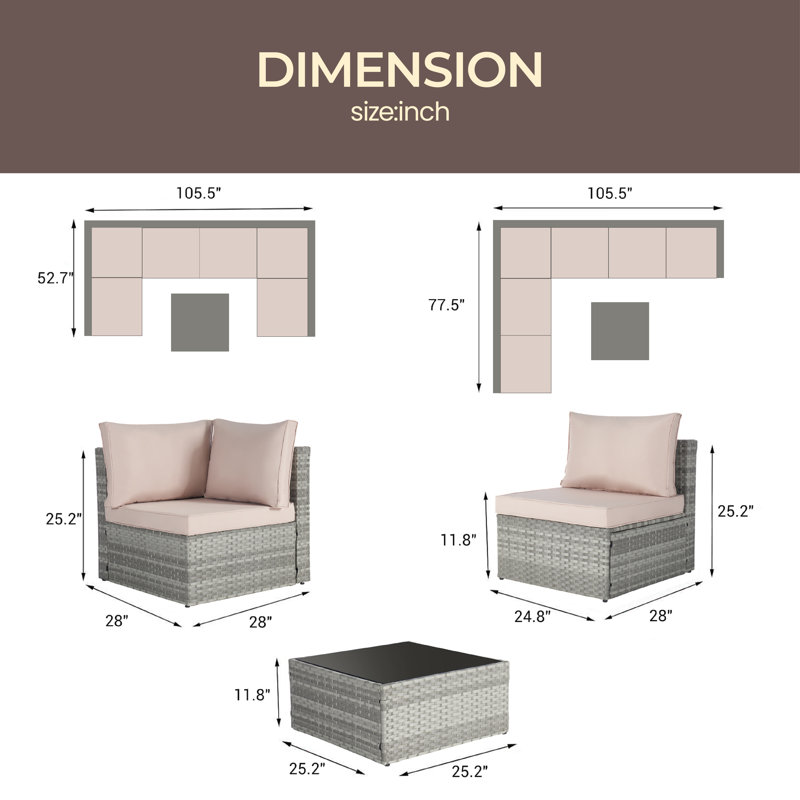 Ensemble de conversation modulaire avec coussins 7 pièces Lavali, Beige