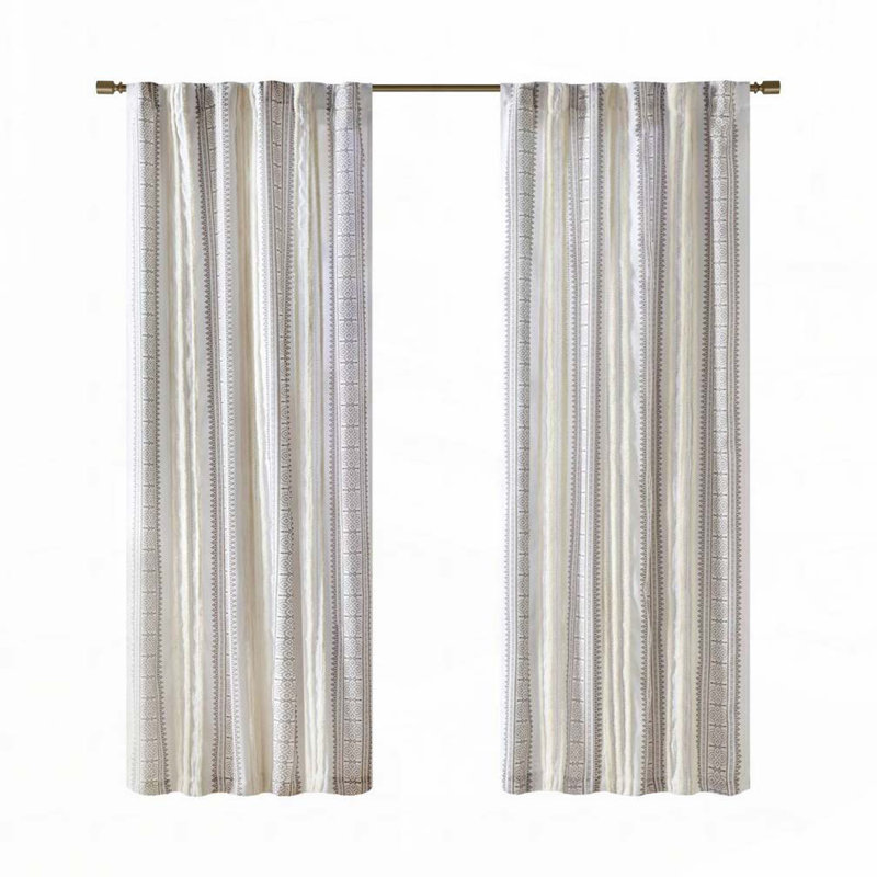 Polyester Curtains,Curtain Panel with Tufted Stripe and Lining, Brown
