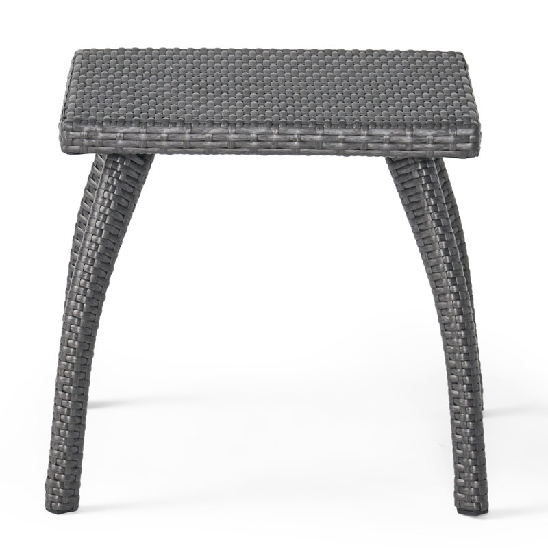 HONOLULU BROWN Wicker Side Table with Durable Powder Coated Iron Frame, Perfect for Outdoor Patios and Extra Storage, Gray