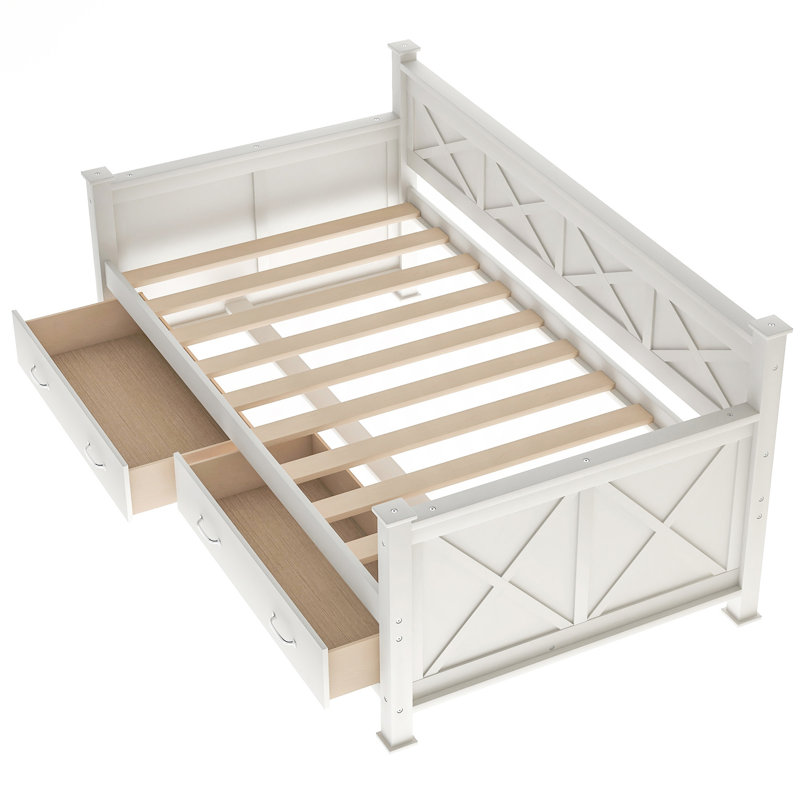 Twin Size Daybed With 2 Large Drawers, X-Shaped Frame Modern And Rustic Casual Style Daybed, Guest Bed, Cream White
