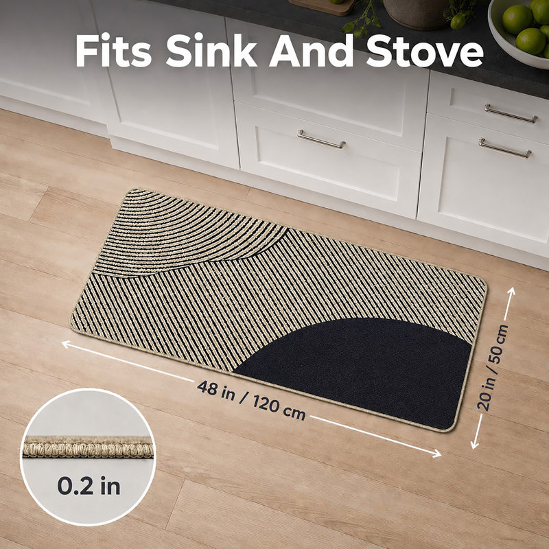 Tapis de cuisine géométrique, Tapis de couloir 1 pi 8 po x 4 pi, Beige