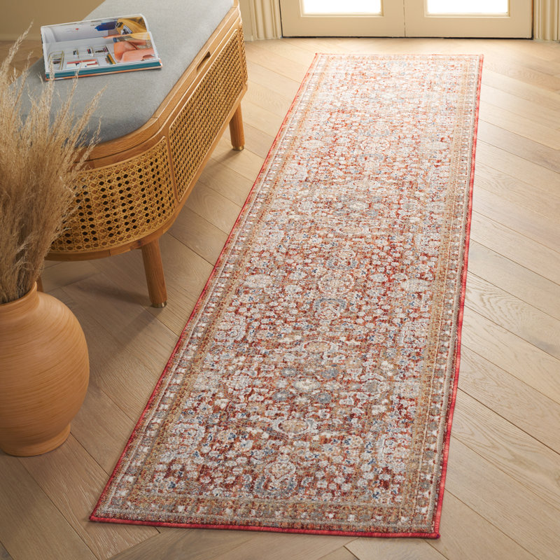 Tapis oriental en polyester / viscose tissé à la machine Sorrels en gris rouille / ivoire, Tapis de couloir 2 pi x 8 pi