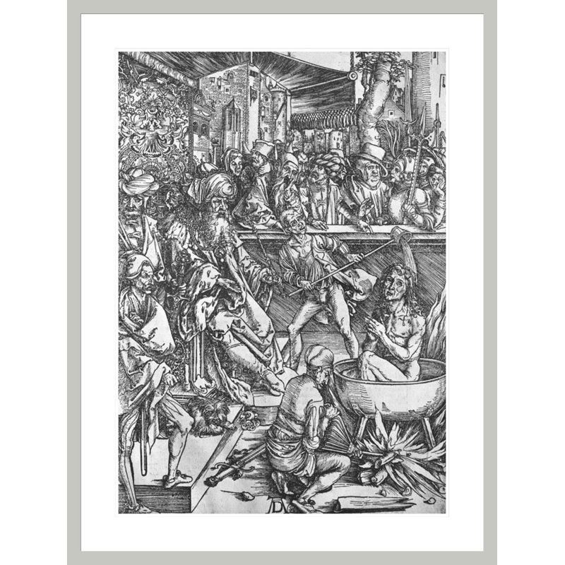 Scène de l'Apocalypse, le martyre de Saint Jean l'Evangéliste, édition Latine par Albrecht Dürer, impression giclée sur cadre