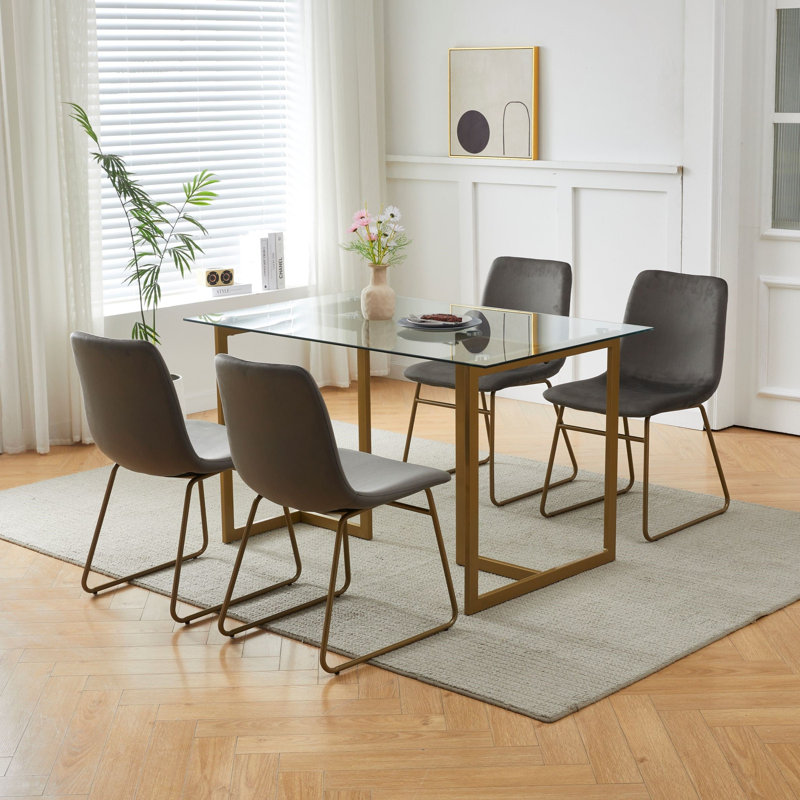 Tariebi 4 - Person Glass Top Double Pedestal Dining Set, Gray/Gold