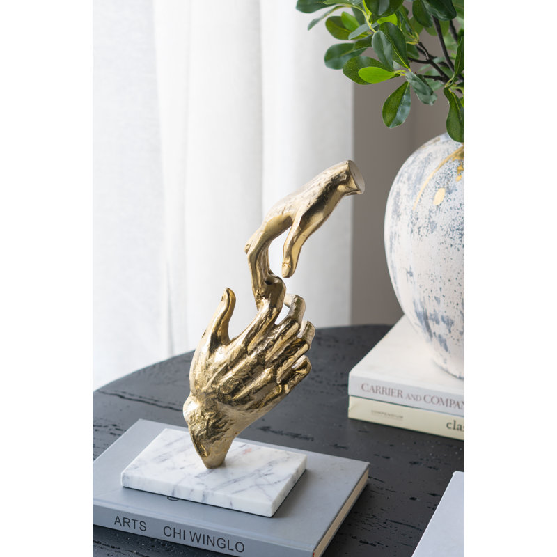 Hands Couple Sculpture on Marble Base - 8.5x4x13" - Gold