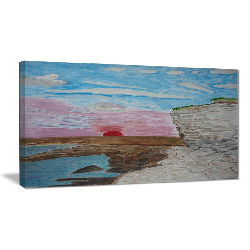« coucher de soleil mer », reproduction de peinture à l’huile sur toile, H 20 po x l 40 po x P 1po
