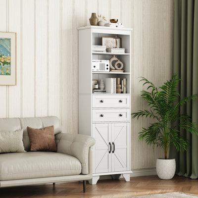 72" Solid Wood Kitchen Pantry Cabinet With 3 Adjustable Shelves,Kitchen Pantry With 2 Drawers,2 Door And Microwave Stand by Gracie Oaks