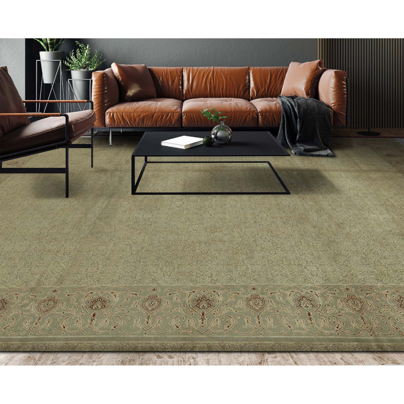 High-Quality Hand-Knotted Light Green Area Rug