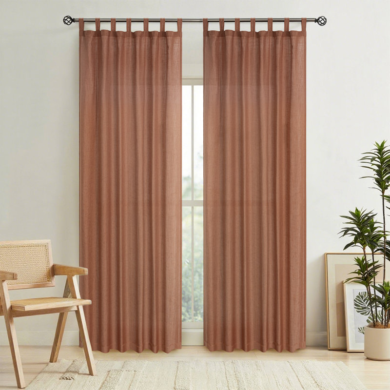 Paire de rideaux semi-transparents en lin, L 52 po x L 96 po, Terracotta