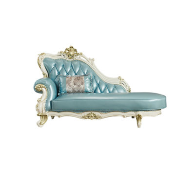 Cowhide Oak Carved Upscale Indoor Chaise Lounges Leather Chaise Lounge