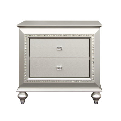 Champagne 2-Drawer Nightstand With Sparkling Trim