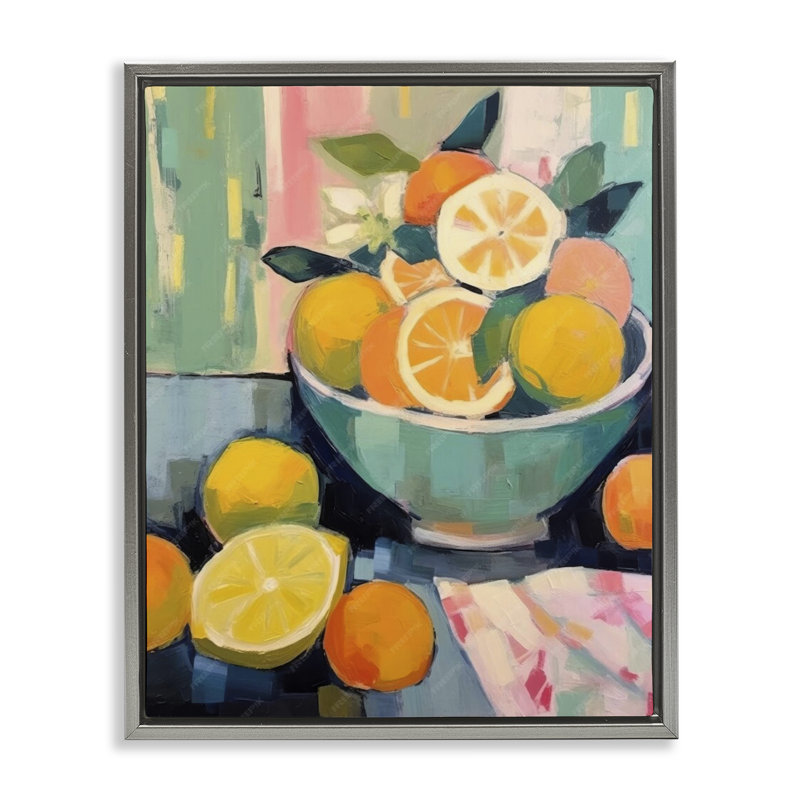  Art sur toile orange et citron par LSR Design Studio, Cadre flottant gris lustré, H 21 po x l 17 po