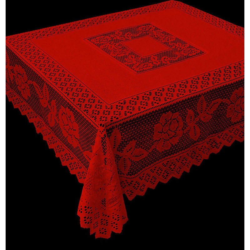 Crver Floral Square Tablecloth, Red