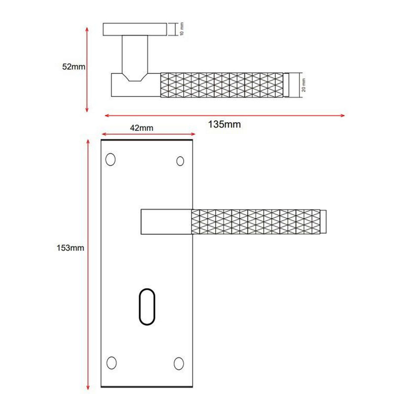 Golden Grace Victorian Design Knurled Diamond Cut Lock Handle on Backplate Antique Brass Finish with 3 Lever Lock - 150mm x 40mm