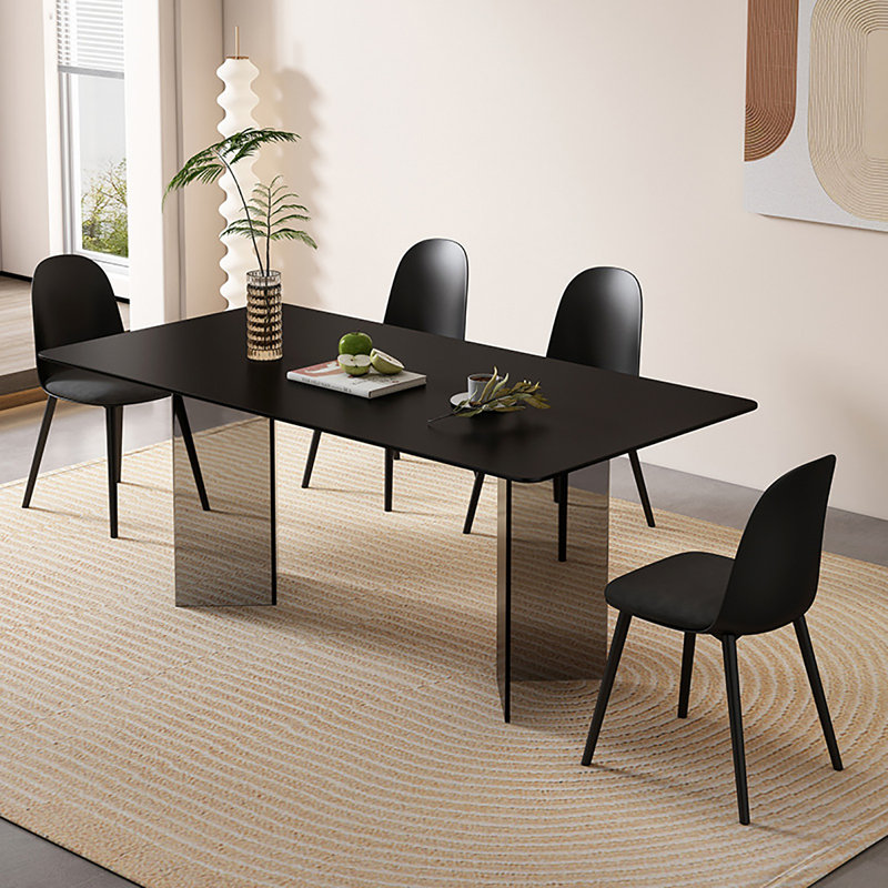 Table de salle à manger en marbre noir, H 29,5 po x L 78,7 po x l 31,5 po