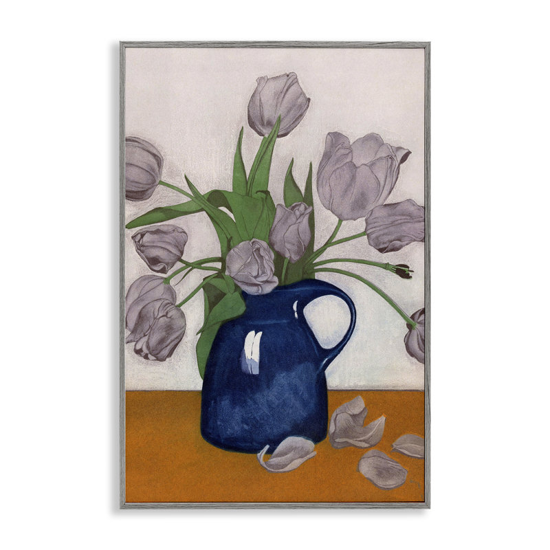  «Falling Tulip Petals Vase», art de la giclée encadrée par Incado, H 24 po x l 16 po, Estampe numérique Farmhouse