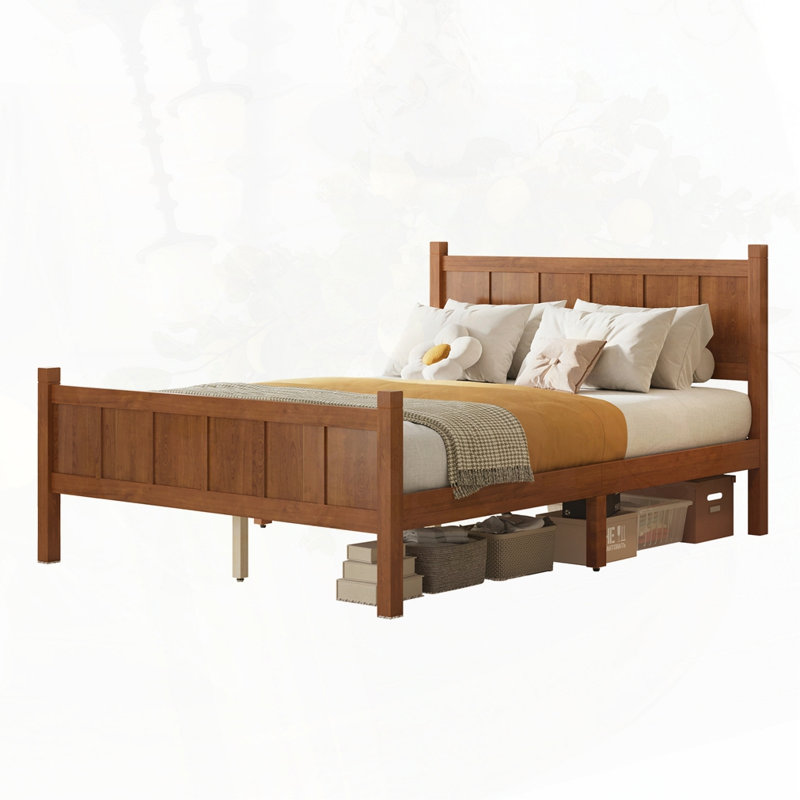 Lit plateforme moderne Farmhouse Style Design, Noyer, Double