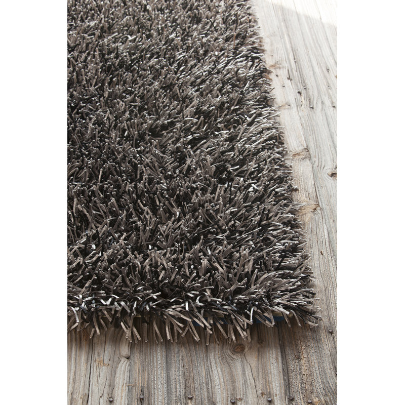 Tapis à poils longs en polyester tissé à la main Zhen, 5 pi x 7 pi 6 po