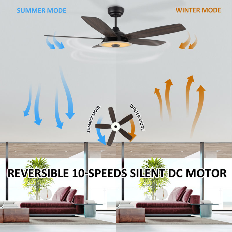 Ventilateur de plafond standard à 52 pales 52 po Alceo avec télécommande et éclairage inclus, Noir / bois foncé