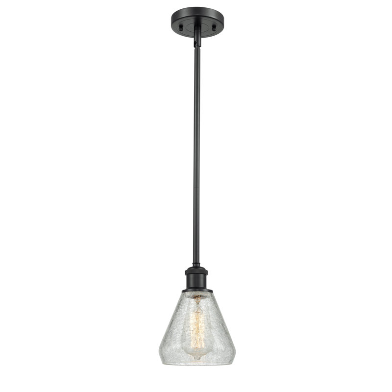 Berlin 1 - Light Single Pendant, Matte Black, Clear Crackle, 6 Watt Vinage LED Bulb