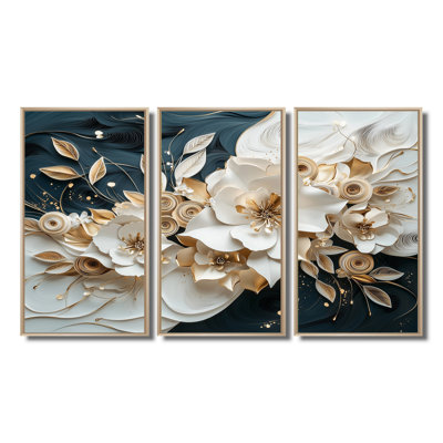 Encre blanche blanche et noire, pivoines I - ensemble d'art mural pivoines