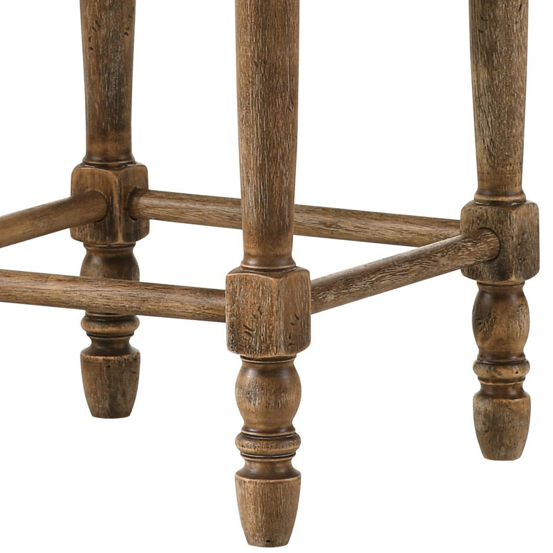 2 tabourets de comptoir - tissu beige et charmante finition en chêne patiné
