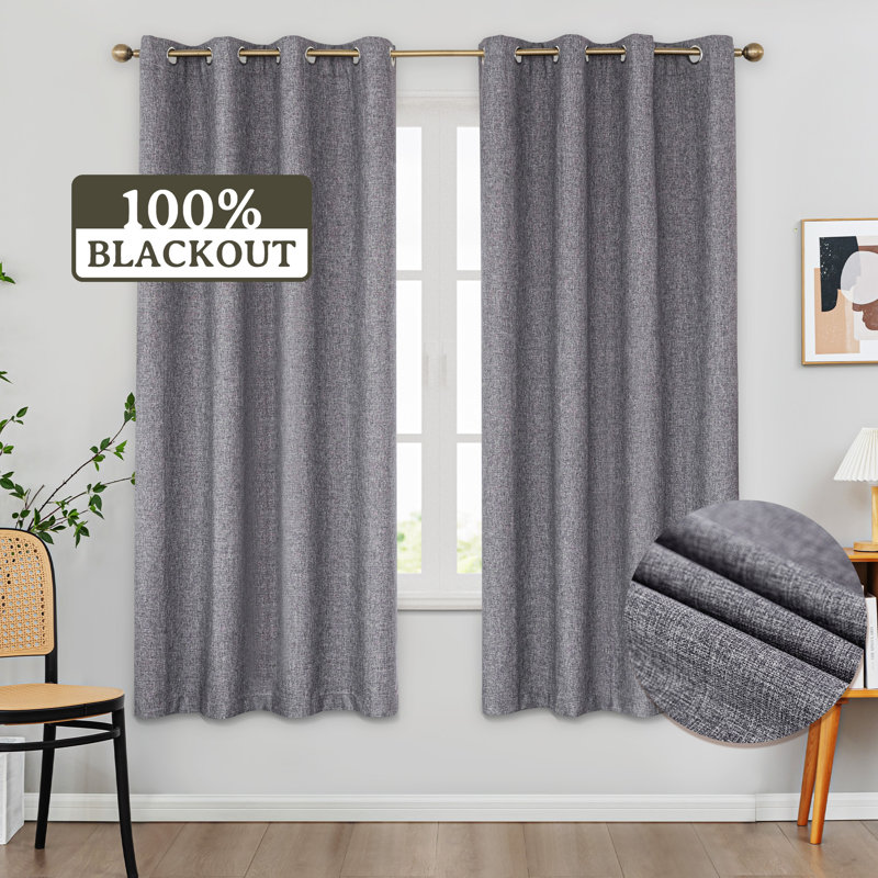 100% Blackout Thermal Insulated Polyester Curtain Pair, Navy, 52" W x 72" L