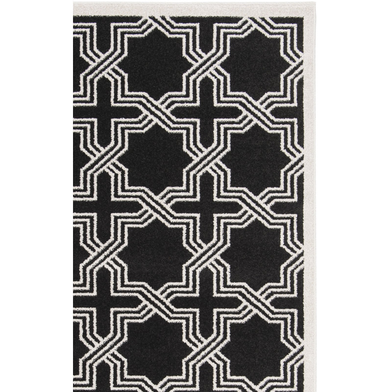 Gere Geometric Black/Cream Indoor / Outdoor Area Rug, Rectangle 8' x 10'