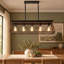 5-light farmhouse linear kitchen island chandelier with natural wood-look and brown finish
