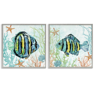  Aquatic Striped Fish 2 PC Giclee Art Set by Carol Robinson