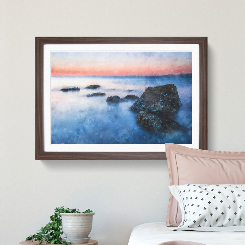 Beach In Yantai China Painting - Picture Frame Painting, 24cm H x 33cm W x 2cm D, Walnut