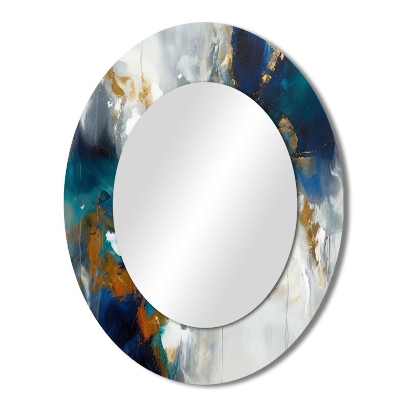 Deep Knowing Abstract In Royal Blue And Gold VI - Modern Oval Wall Mirror, 43" x 33"