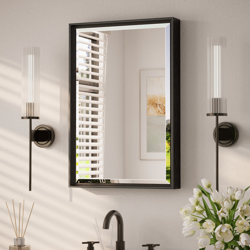 Miroir de salle de bain Areiona, 16 po x 24 po, Noir