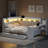 Full Size Daybed with Trundle, Storage Shelves, Charging Station, LED Lights, Desk and Upholstered Headboard & Backrest-966491911