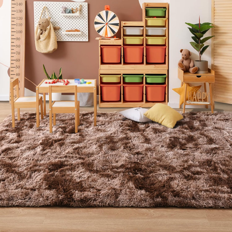 8×10ft Washable Area Rug Ultra Soft Fluffy Shag Rug  Indoor Carpet for Living Room Bedroom Kidsroom Home Decor, Tie-Dye Brown