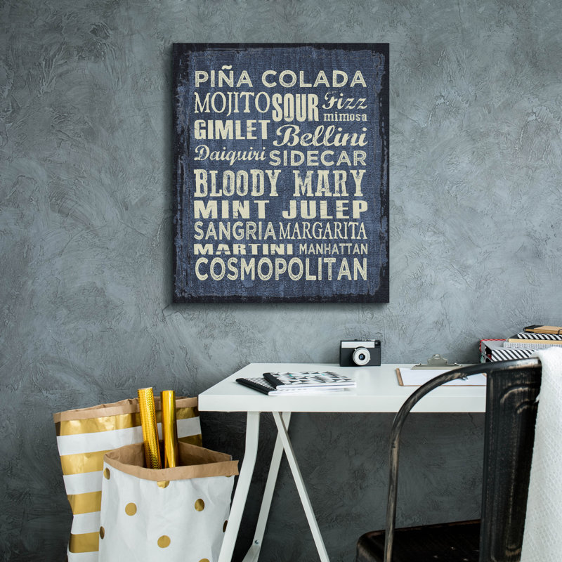  «Cocktail Sign 2» par Erin Clark, art mural sur toile, 26 po x 30 po, H 24 po x l 20 po x P 0,75 po