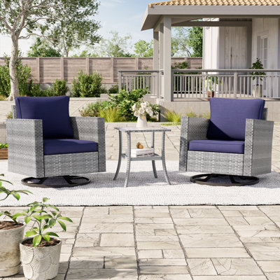 Dossena Swivel Conversation 3 Piece Rattan Seating Group with Cushions