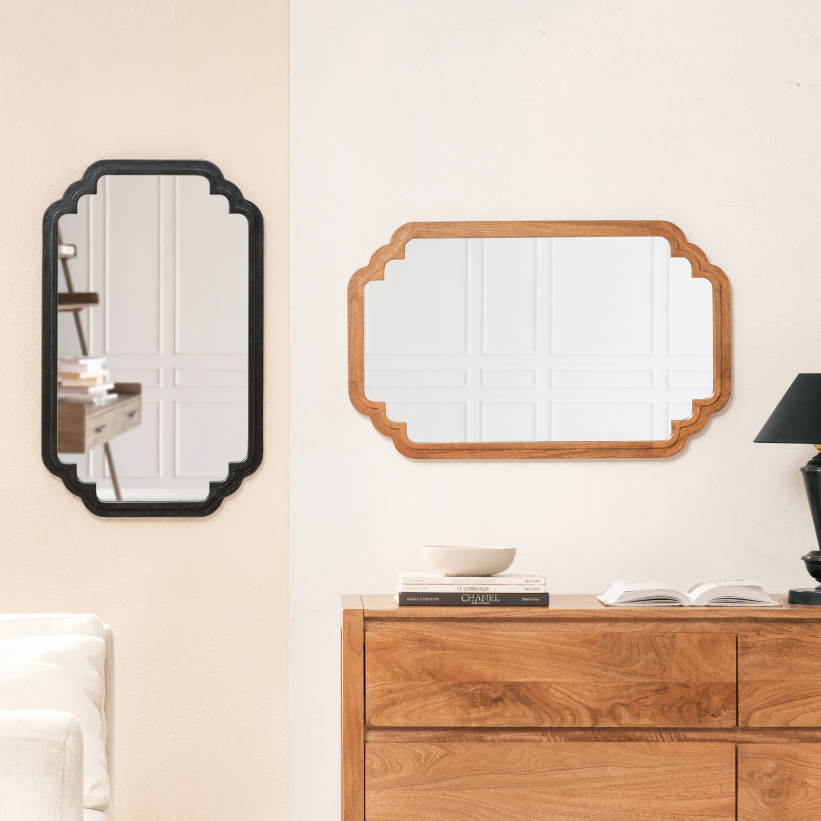 Veliko Solid Wood Accent Wall Mirror, Black
