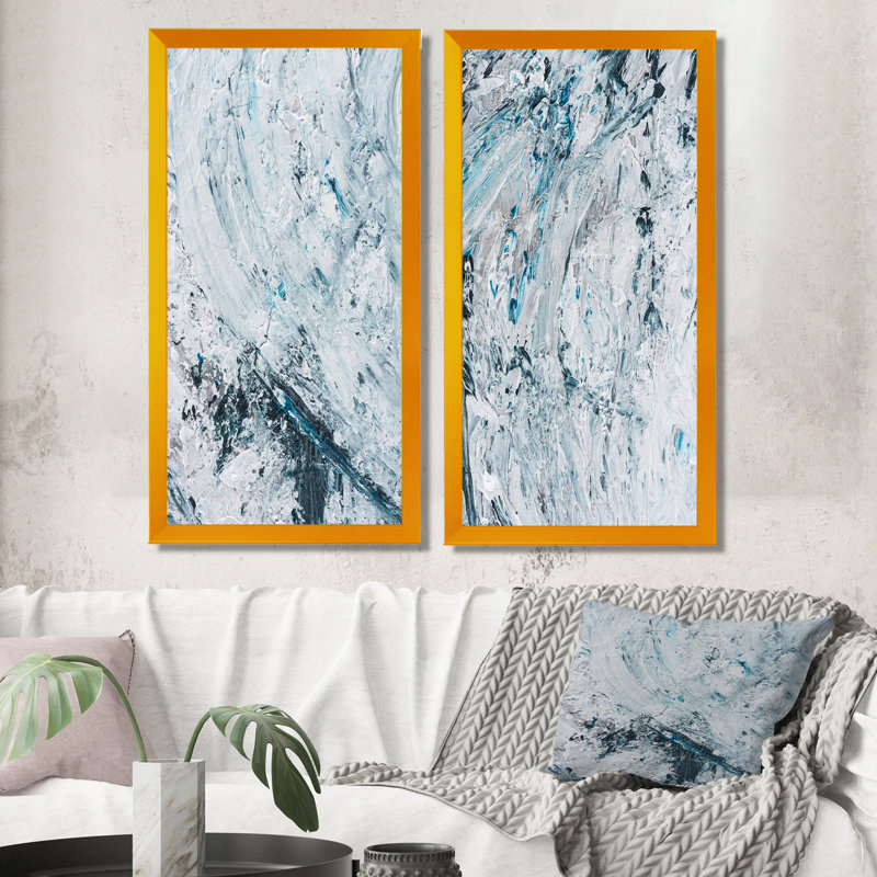 Ensemble de 2 reproductions d'art sur toile - Coups de peinture abstraits bleu clair, H 40 po x l 40 po x P 1 po