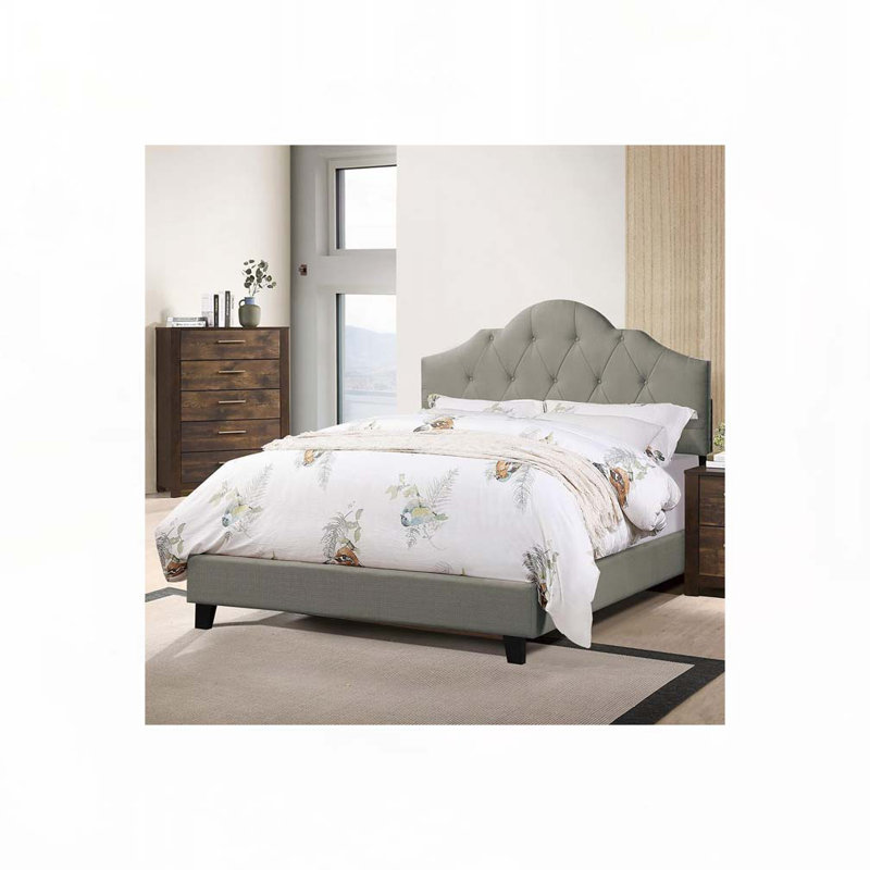 Lit tapissier contemporain en lin avec tête de lit réglable, Grand