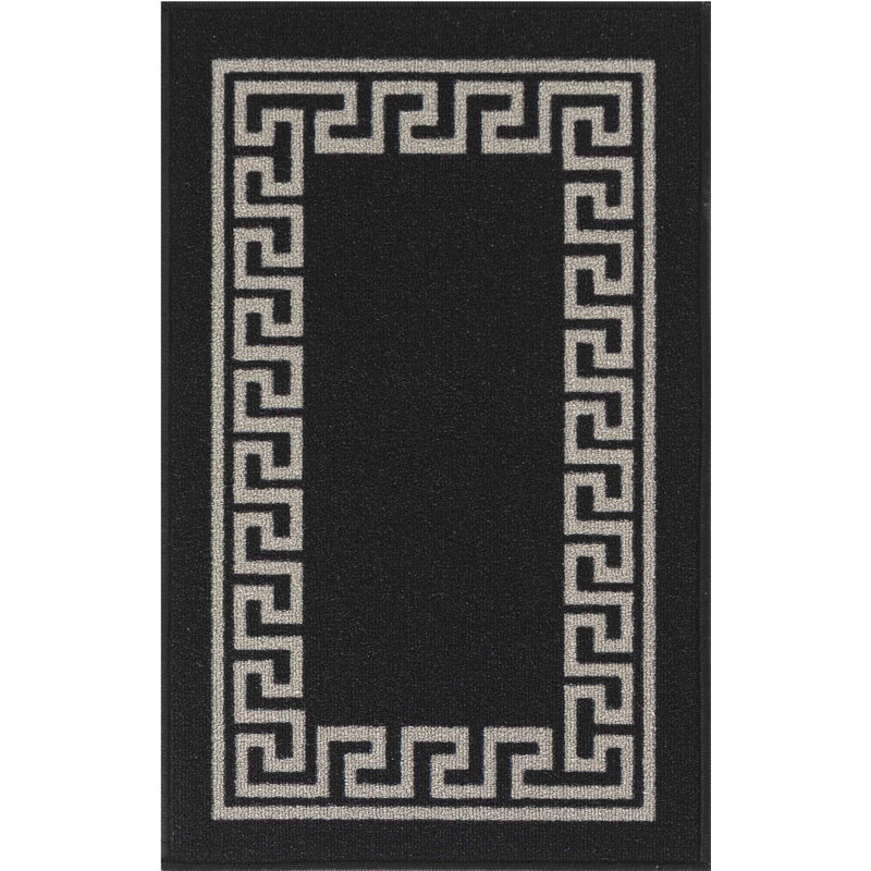 Rampzipoor Non-Slip Geometric Indoor Doormat, Rectangle 80 x 150cm, Black