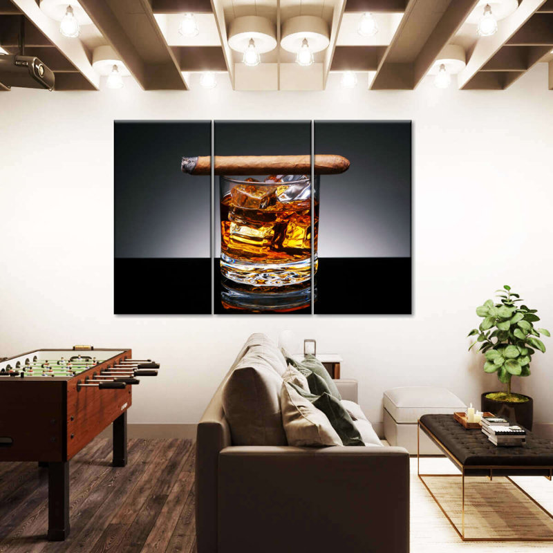 «All Cigar On Whiskey», reproduction d'art sur toile, H 24 po x l 38 po x P 1,25 po