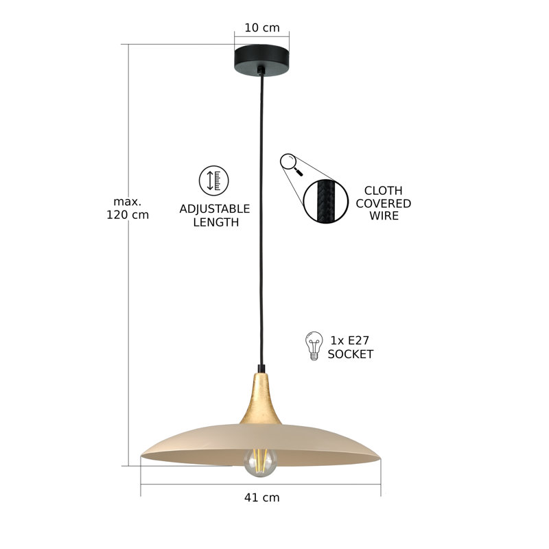 1 - Light Matte Black Dome Pendant, Gold/Latte