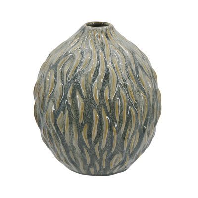 Vase décoratif en céramique marbré D6.5x7.5 "- Ambre et gris anthracite