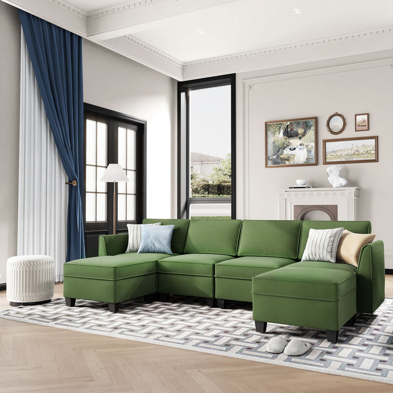 Canapé modulaire 6 pièces rembourré, Velours vert