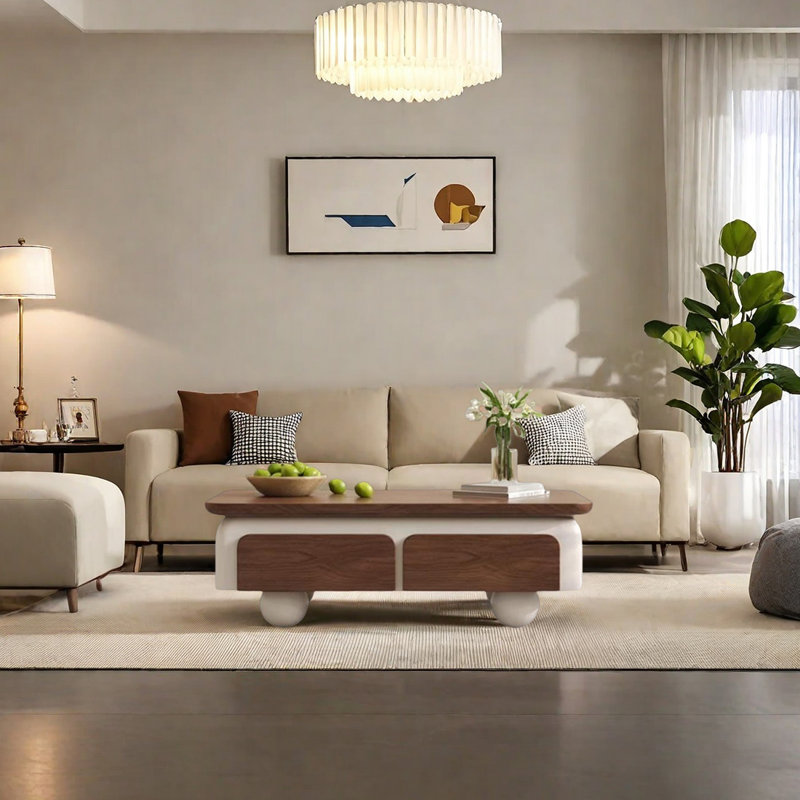 Walnut Veneer Coffee Table with Hidden Handles