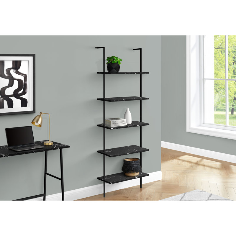 Bibliothèque de bureau 5 pièces avec stratifié aspect marbre noir et bibliothèque métallique pour le salon