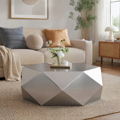 Table basse moderne en acier inoxydable, table de bout géométrique pour le salon, aucun assemblage requis